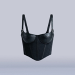 Bustino in duchesse di seta con coppe, spalline ed inserti in pelle - Silk duchesse corset with cups, straps, and leather inserts